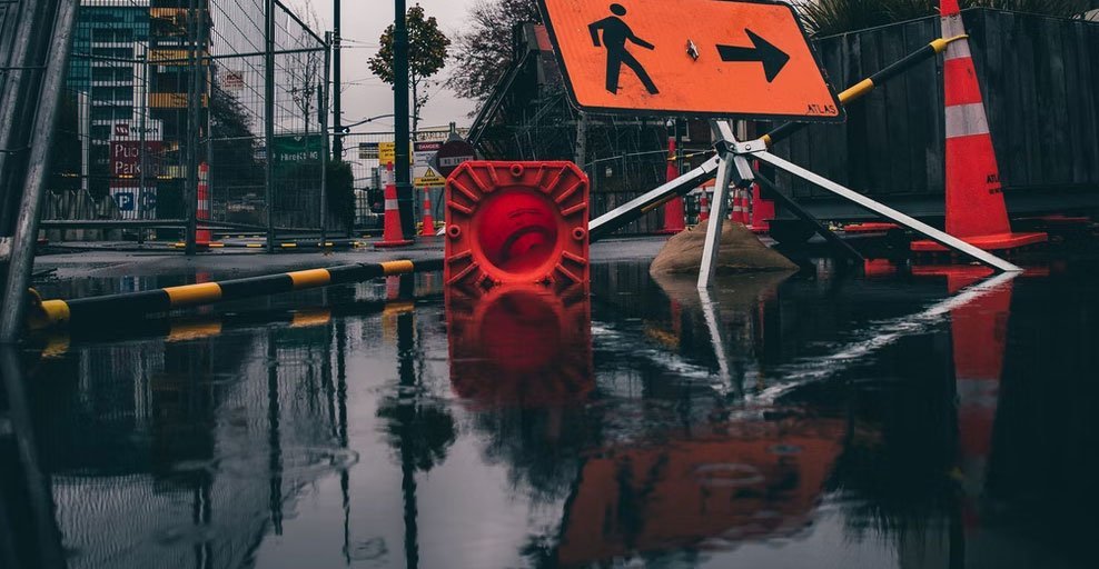 Standing water on a residential street