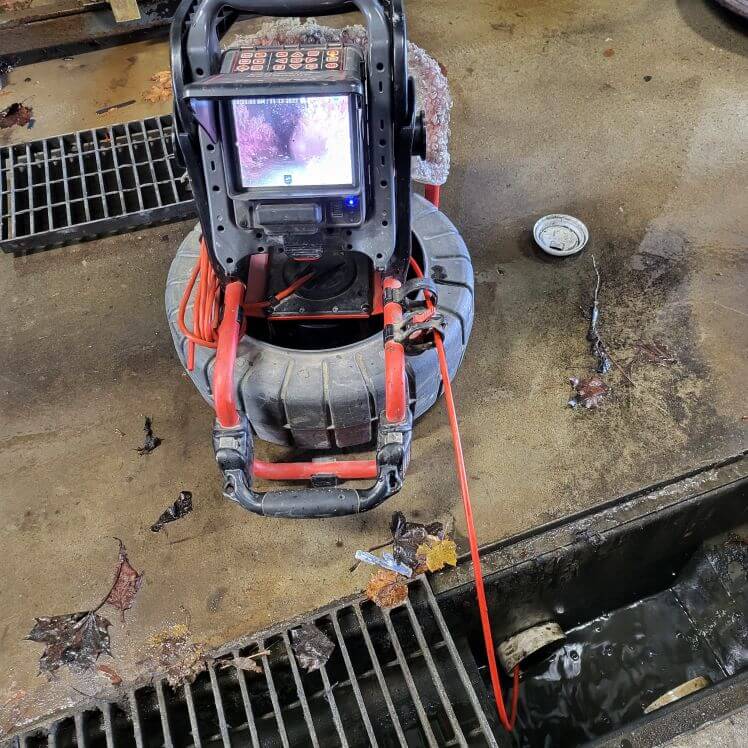 CCTV camera inspection of a storm drain before cleaning